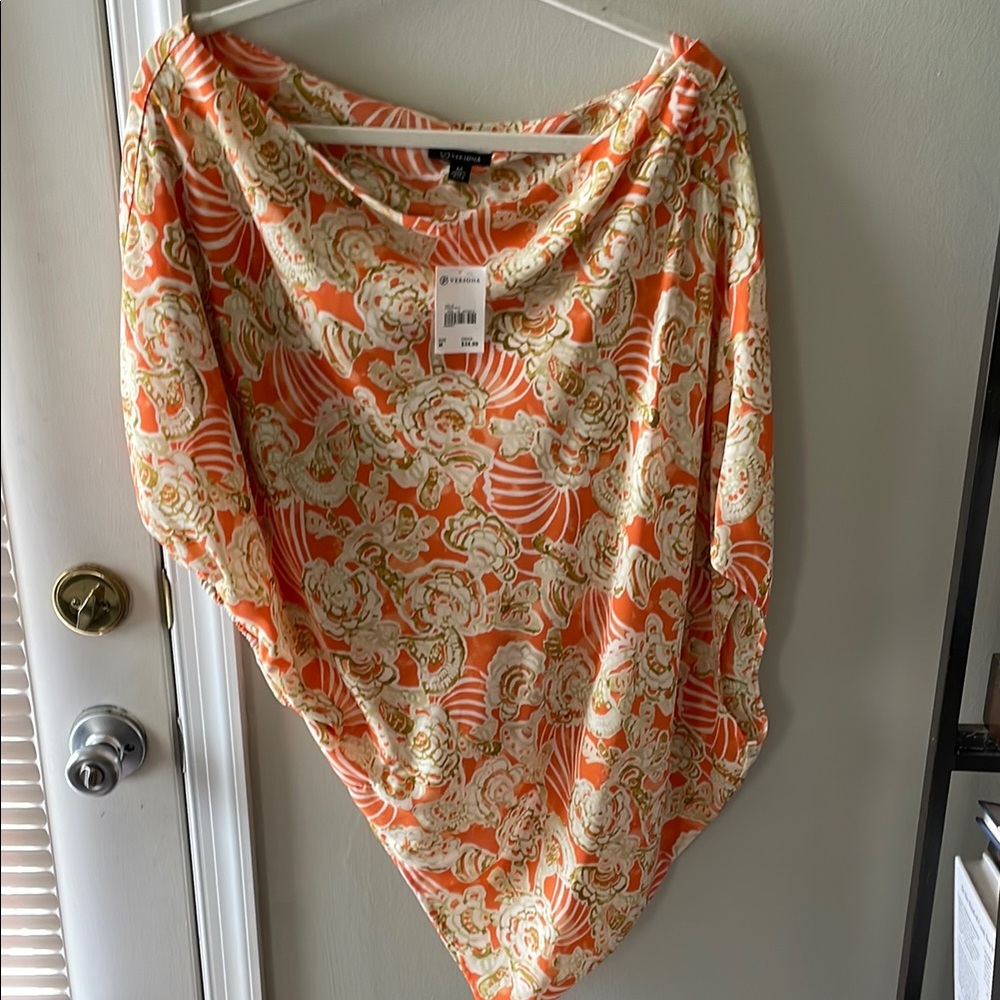 Versona Asymmetrical Orange and Cream Blouse